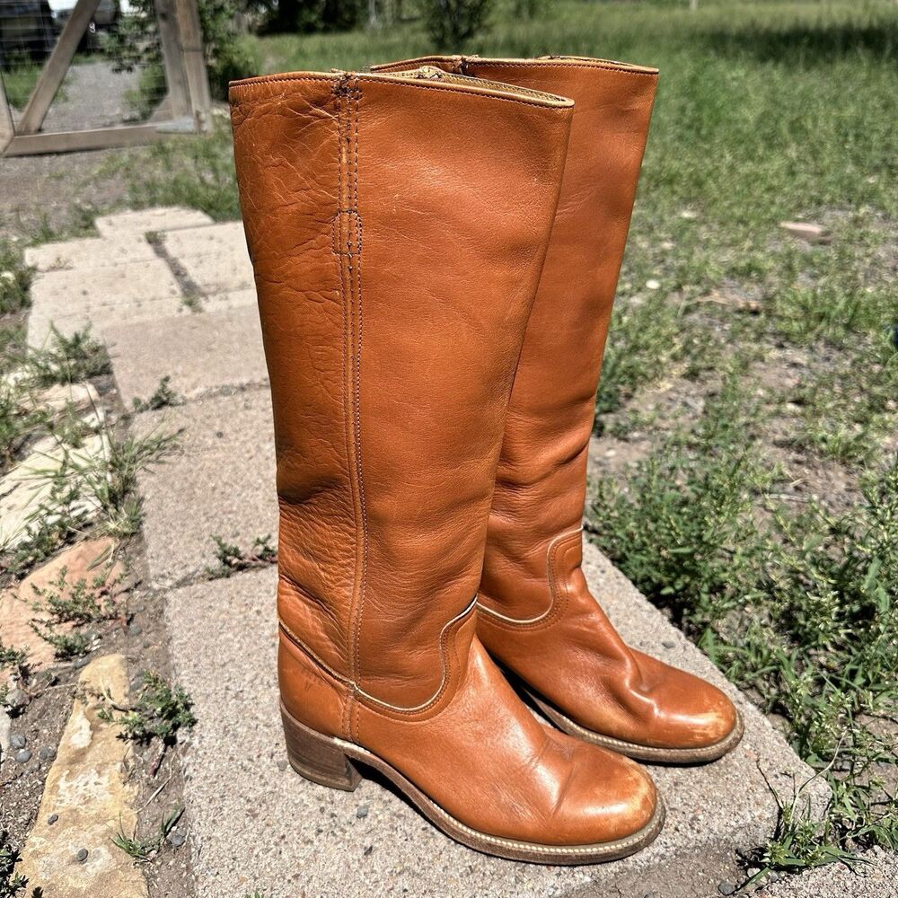 Vintage Frye Tall Campus Boots. Saddle Tan. Size 7.5 AA. 1970’s. Bohemian USA